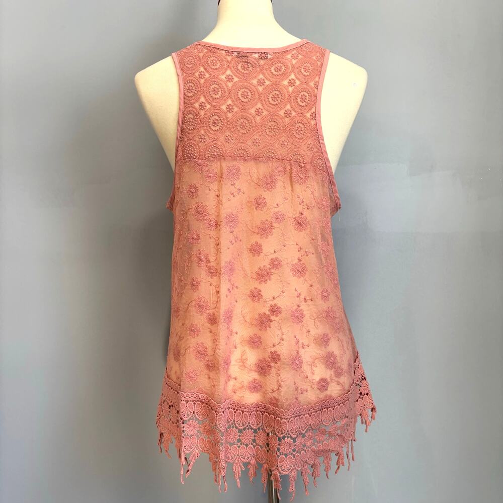 Haute Monde Pink Lace Cottagecore Cami Top Coquette Y2K Boho Mesh Fairycore M - Picture 2 of 6